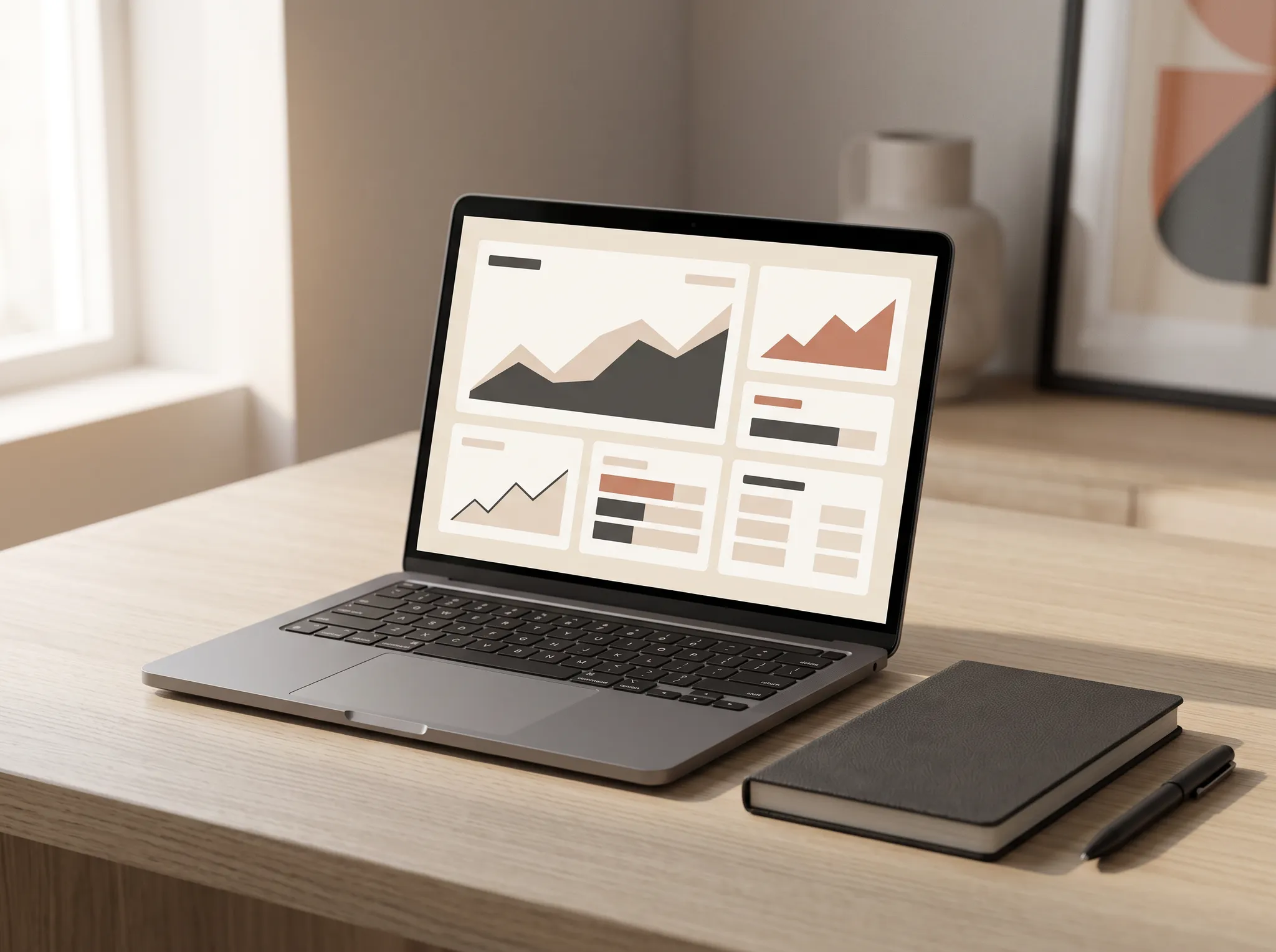 Laptop displaying a clean analytics dashboard