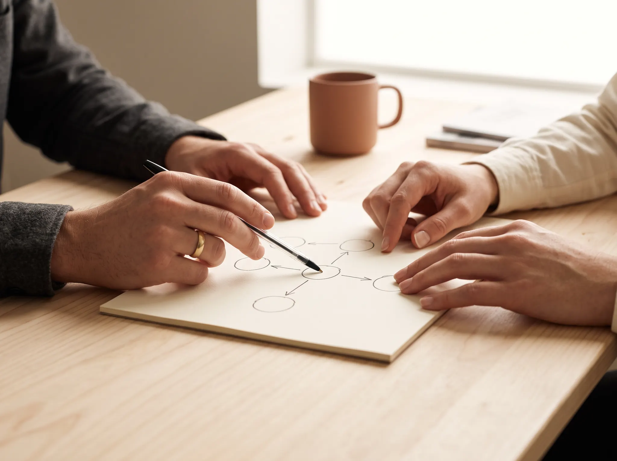 People mapping a problem together on paper